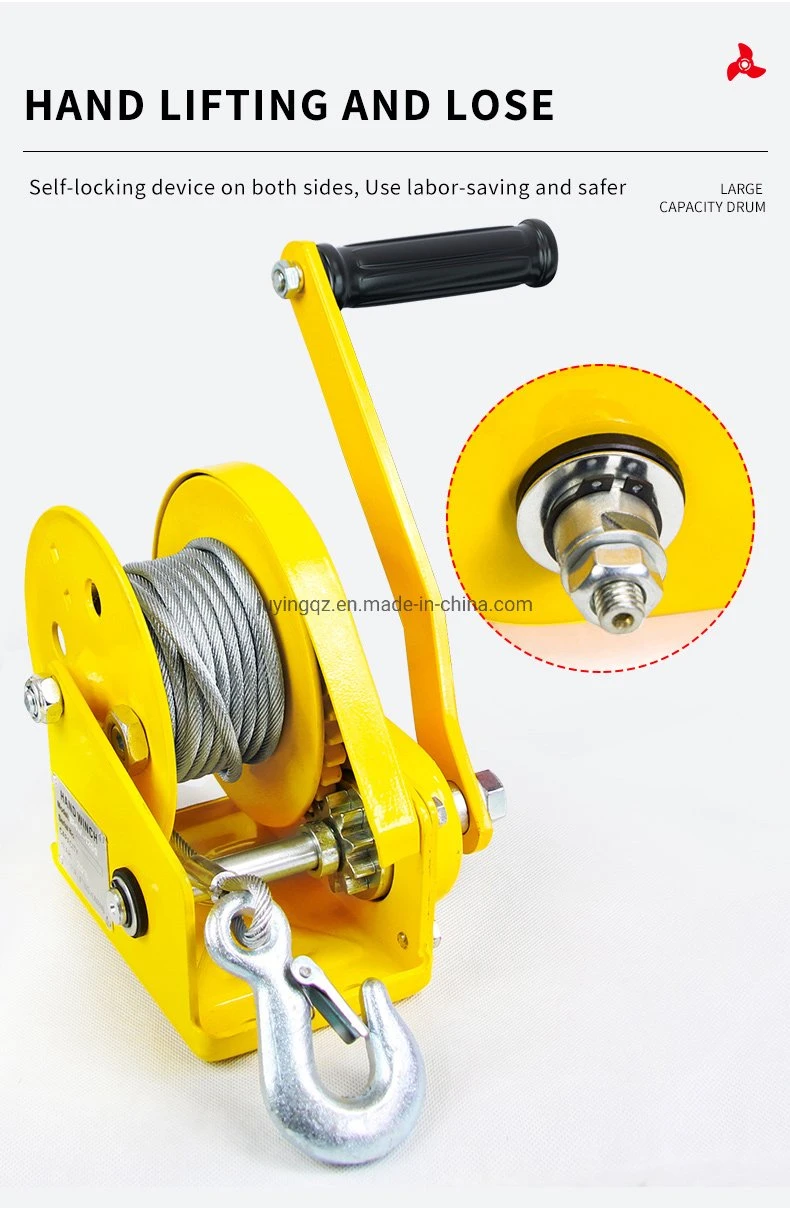 1800lbs Yellow Color Hand Crank Winch Manual Small Hand Winch