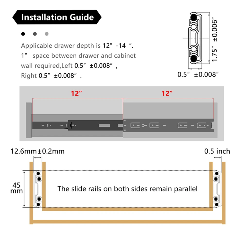 Full Extension Drawer Slide Ball Bearing Heavy Duty File Cabinet Steel Slider Slide Rail Rail Track 100 Lb Bearing Capacity Side Mount White